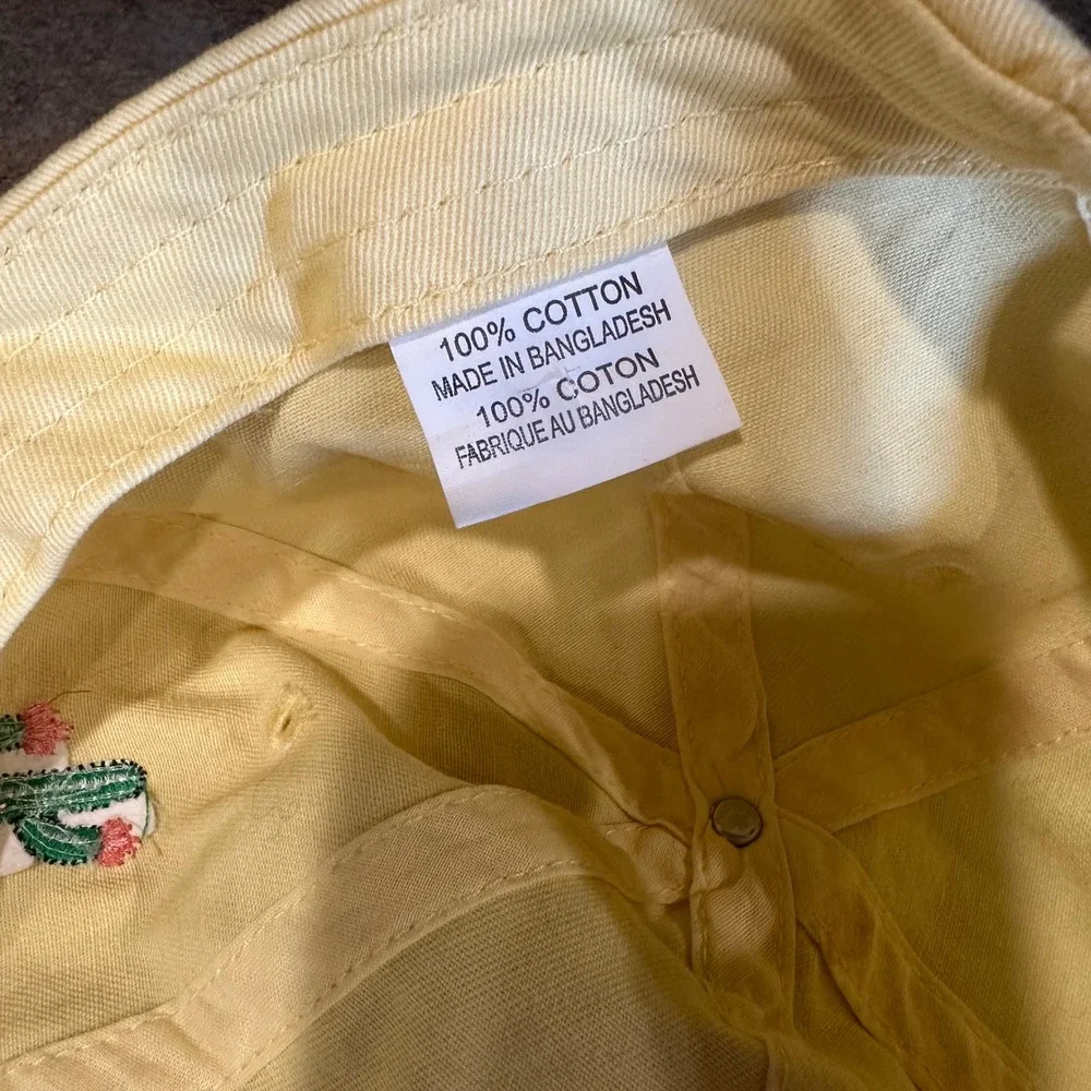 Cactus Embroidered Yellow Adjustable Cotton Baseball Trucker Cap Women Golf, Gym